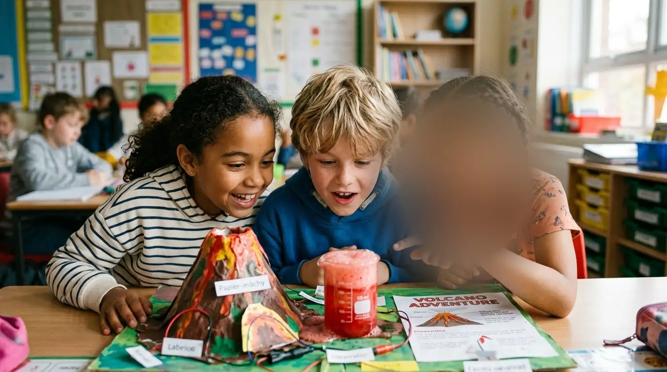 A school science lesson with a protected pupil’s face blurred
