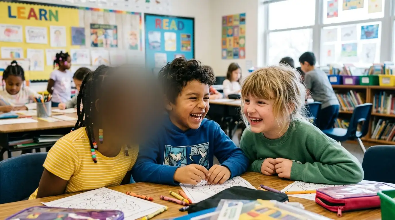 A safeguarded school photograph with protected pupils’ faces blurred