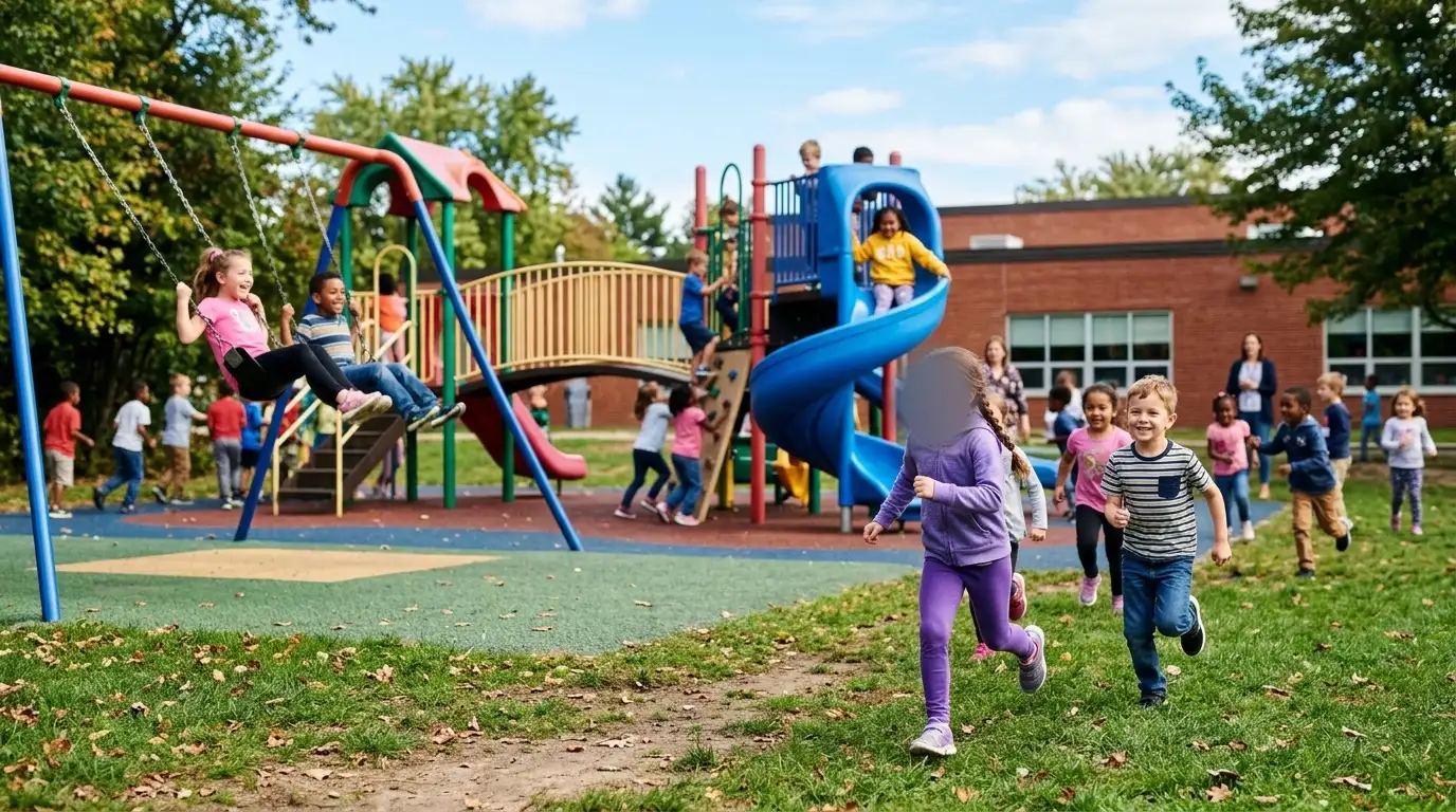 An outdoor summer school event, with protected pupils’ faces blurred